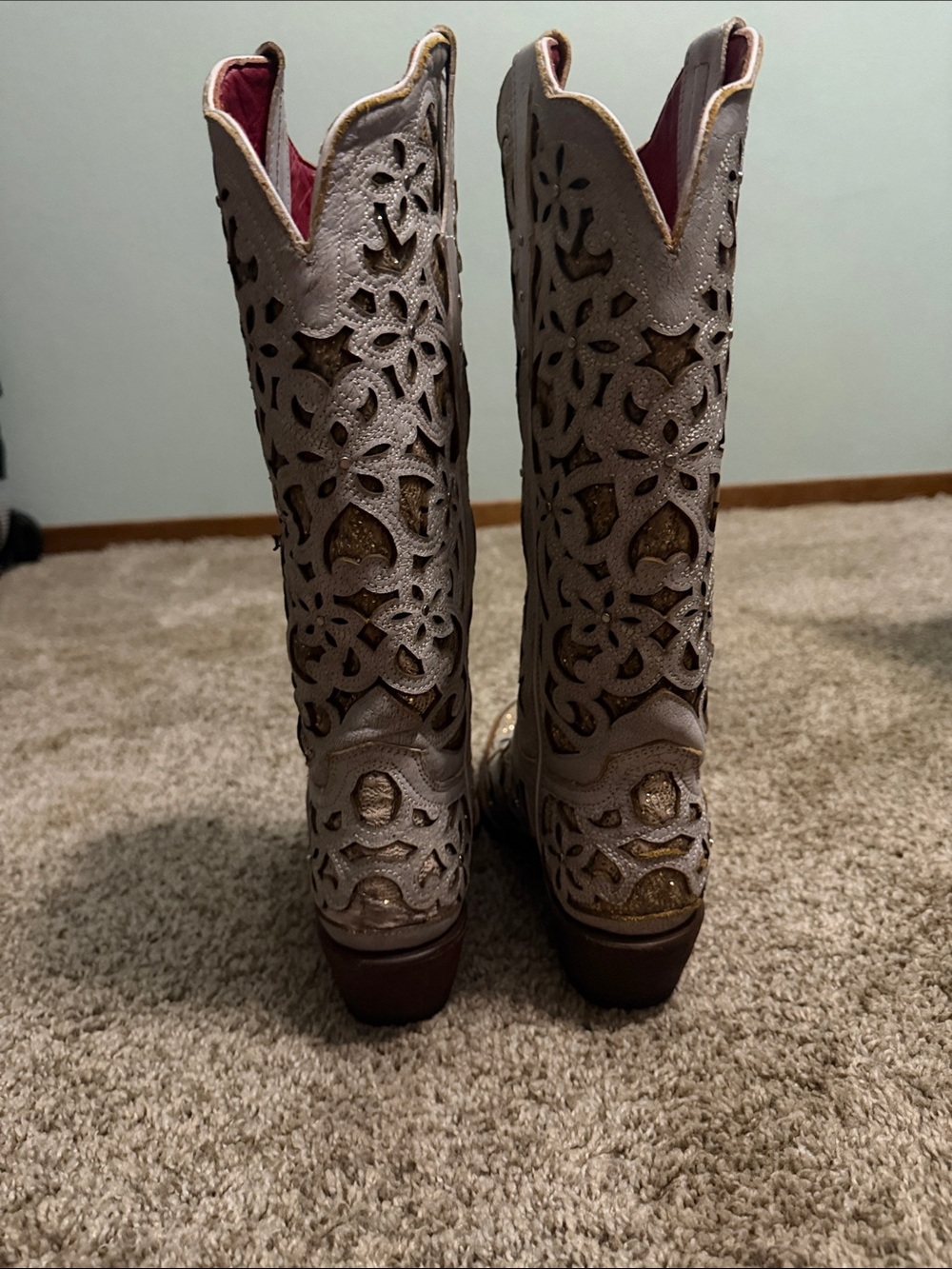 Women's Ferrini bliss white cowboy boots white distressed full grain leather - Picture 4 of 8